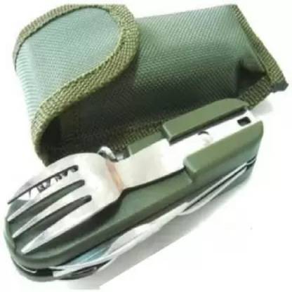 Protos India.Net 7 in 1 Fork Spoon Wine Can Opener Travel tool kit Stainless Steel Multi-Tool Camping & Hiking Folding