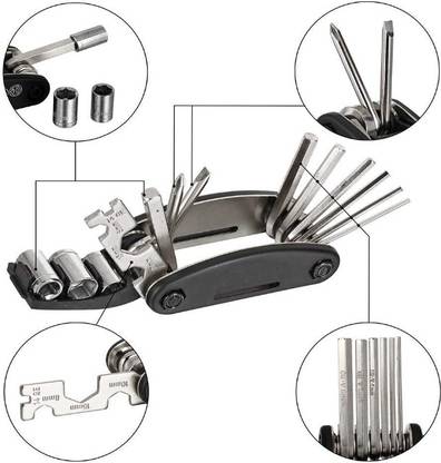 LookTook ® 15 in 1 Multi-function Bicycle Tools Kit Spoke Wrench Screwdriver Cycling Pocket Size, Wrench , Bicycle Repair Tool Bike Pocket Multifunction Folding Cycling Tool