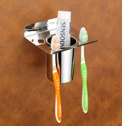 iSTAR Stainless Steel Toothbrush and paste holder for bathroom (Silver, Wall Mount) Toothbrush Case