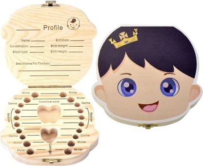 AWEMONK Baby First Tooth Fairy Box, Wooden Baby Boy Tooth Keepsake Box Organizer - Boys Toothbrush Case