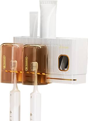 HASTHIP Bathroom Organizer Toothpaste Dispenser Toothbrush Holder Wall Mount Storage Plastic Toothbrush Holder