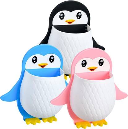 Gorilax Penguin Shape Toothbrush Holder - 3 Pack, Self-Adhesive Plastic Toothbrush Holder