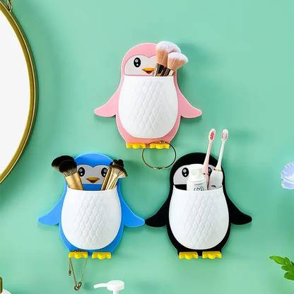 GONAZO Toothbrush Holder Storage Organizer for Bathroom Wall Mounted Penguin Shape Plastic Toothbrush Holder