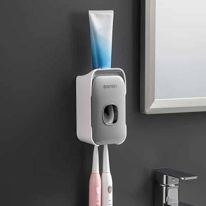 HomeFast Wall-mounted Automatic Toothpaste Dispenser Automatic Toothpaste Squeezer Plastic Toothbrush Holder
