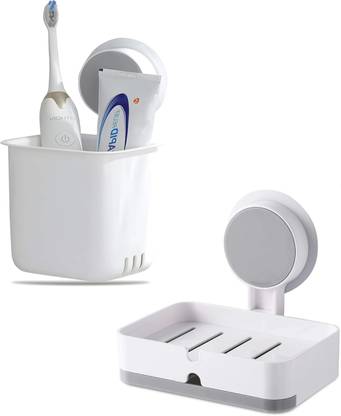 FLASHKITCH Premium Bathroom Combo|Toothbrush Holder & Soapbar Holder Plastic Toothbrush Holder