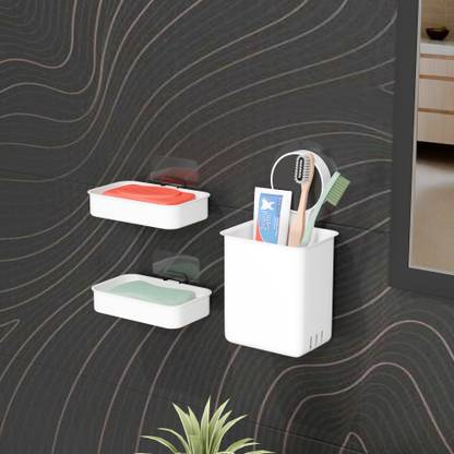 QXORE Multi-Use Toothbrush Holder & Soap Stand Holder for Kitchen Bathroom Plastic Toothbrush Holder