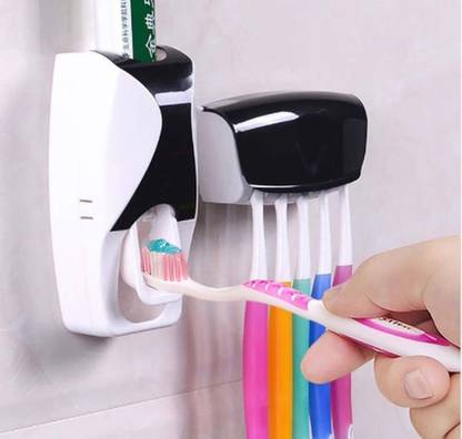 Shopbought 5 Compartments Wall Mounted Automatic Toothpaste Dispenser Plastic Toothbrush Holder