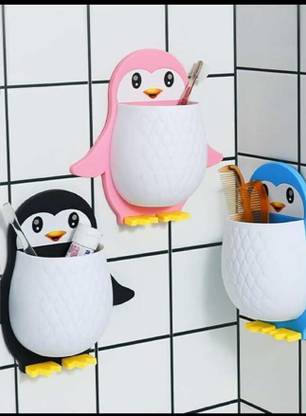 Radha Penguin Floating Shelf Self Adhesive for Kitchen,Bathroom,Room,Office x1.427 Plastic Toothbrush Holder
