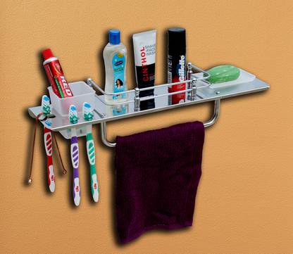 SQUARO ONLINE STORE Stainless Steel 5 in 1 Multipurpose Shelf Tumbler /Toothbrush/Soap Holder Stainless Steel Toothbrush Holder