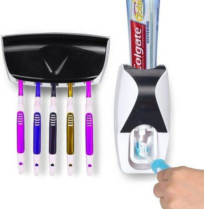 MS MIGAMI Wall Mounted Automatic Toothpaste Dispenser with 5 Compartments Plastic Toothbrush Holder