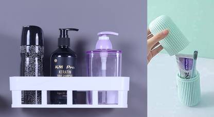 Sokmak 2PC Bathroom Home Storage Saver ToothbrushHolder Rackshelf Shampoo Stand Plastic Toothbrush Case