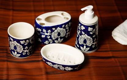 Yourowndcor Ceramic Handcrafted/Stoneware Combo of Soap Dispenser, Ceramic Toothbrush Holder
