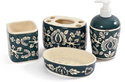 CLIOS HERITAGE STORE Handpainted Bathroom Essentials Set Ceramic Toothbrush Holder