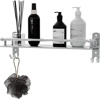GLOXY Bathroom Single Layer Bottle Holder Shampoo Stand Multi Purposes Stainless Steel Wall Shelf
