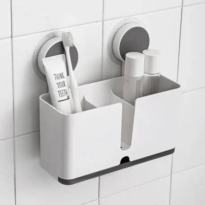 Linear Plastic Self Adhesive Wall Mount Toothbrush Holder with Drain Tray for Bathroom Plastic Toothbrush Holder