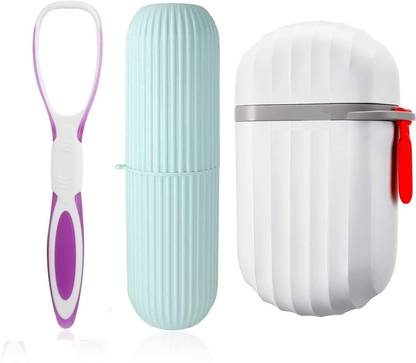 R AND P ENTERPRISE Travel Soap Box Case and Travel Toothbrush Case Holder with tongue cleaner Combo Plastic Toothbrush Holder
