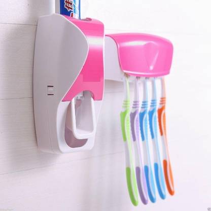 VirajSanchi Toothbrush Holder with Cover Automatic Toothpaste Dispenser Set Plastic Toothbrush Holder