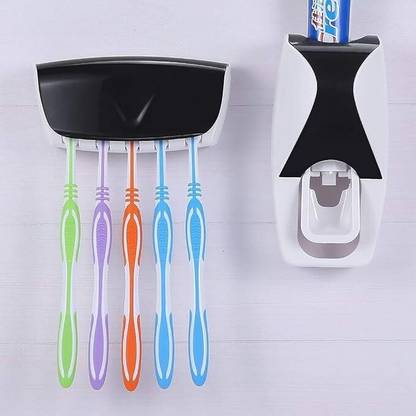 Shopbought 5 Compartments Wall Mounted Automatic Toothpaste Dispenser Plastic Toothbrush Holder