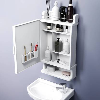 GLOXY Wall-Mounted Mirror Cabinet - Multi-Functional Soap, Toothbrush & Organizer Rack Acrylic Bathroom Set