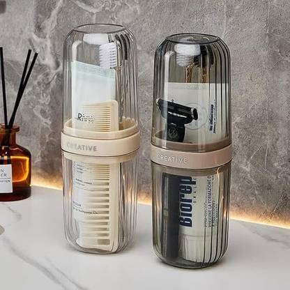 RUDROIMPEX Portable Transparent Toothbrush Case & Travel Mouthwash Cup - Anti-Bacterial Toothbrush Case