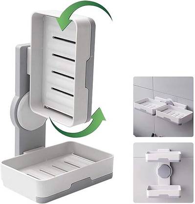 FLASHKITCH Double Layers Soap Dish with Drain Tray|Soap Holder for Shower Bathroom Kitchen Plastic Toothbrush Holder