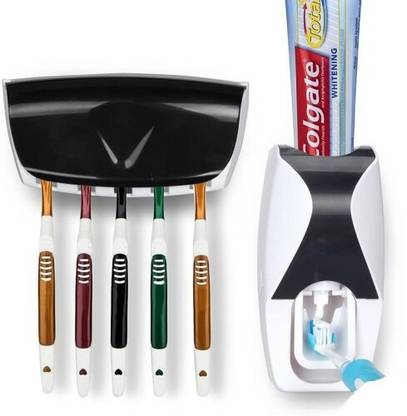 MS MIGAMI 5 Compartments Wall Mounted Automatic Toothpaste Dispenser Plastic Toothbrush Holder