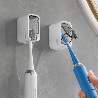 Zibuyu Wall Toothbrush Holder Self Adhesive Dustproof Bathroom Holder with Clear Window Plastic Toothbrush Holder