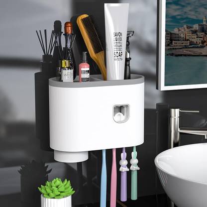 shopping mart Toothbrush Holder Automatic Toothpaste Squeezer Storage Rack One cup Plastic Toothbrush Holder