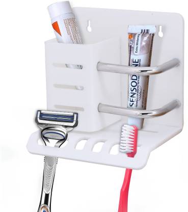 vyapt Wall-Mounted Toothbrush Holder with Toothpaste Stand Compact Bathroom Organizer Acrylic Toothbrush Holder