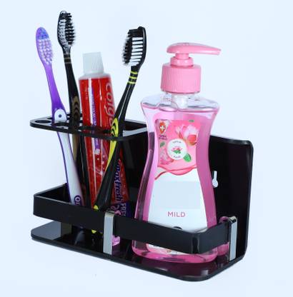 PLNJAR Black Toothbrush Toothpaste Razor Holder for Bathroom Use Office Desk Acrylic Toothbrush Holder