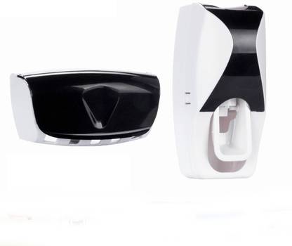 VirajSanchi Automatic Toothpaste Dispenser with Wall Mount Plastic Toothbrush Holder