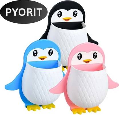 PYORIT (Pack of 3) Penguin Toothbrush Holder/Brush Stand/Pen Holder/Kitchen/Bedroom Plastic Toothbrush Holder