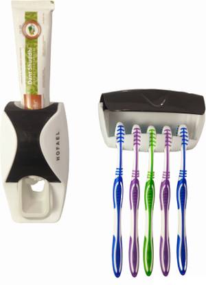 HOFAEL Automatic Toothpaste Dispenser Wall Mounted Squeezer / Plastic Toothbrush Holder