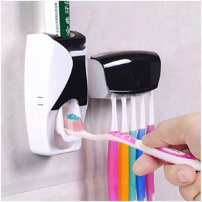 NITYA SALES Toothbrush Holder with Cover Automatic Toothpaste Dispenser Set Dustproof Plastic Toothbrush Holder