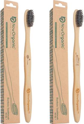 NowOrganic Bamboo Toothbrush with Charcoal Infused Soft Bristles (CHARCOAL) Soft Toothbrush