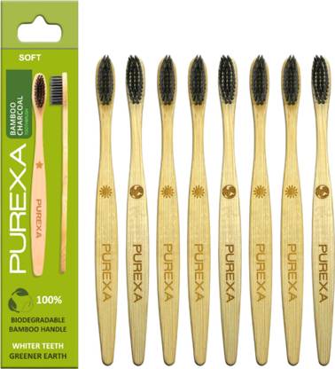 PUREXA Bamboo Toothbrush with charcoal infused soft bristles. natural & compostable Soft Toothbrush