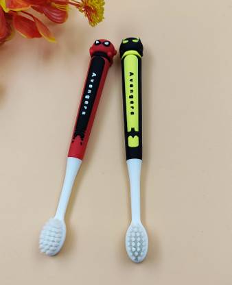 Paper Bear Spiderman with Batman Avenger Silicon Toothbrush for Kids PC of 2 Soft Toothbrush