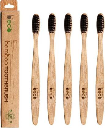 Beco Bamboo Toothbrush with Charcoal Activated Soft Bristles – 100% Eco-friendly Ultra Soft Toothbrush
