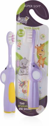 Beebaby Elephant Shape Brush Buddy Soft Tapered Bristle Kids Toothbrush. BPA Free|Violet Extra Soft Toothbrush