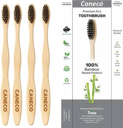 CANECO Biodegradable Bamboo S Shape Charcoal Toothbrush - Ultra Soft Toothbrush