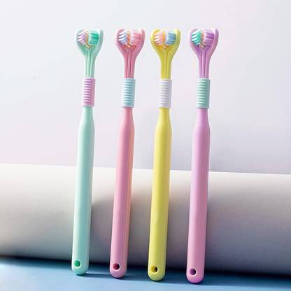 DOKMOE 4pcs 3-Side Ultra Soft Manual Operation Toothbrush Tooth & Casual Tooth Cleaning Ultra Soft Toothbrush