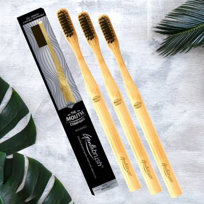 The Mouth Company Gentlebrush Round - Premium Bamboo Toothbrush with Charcoal Activated Bristles Soft Toothbrush