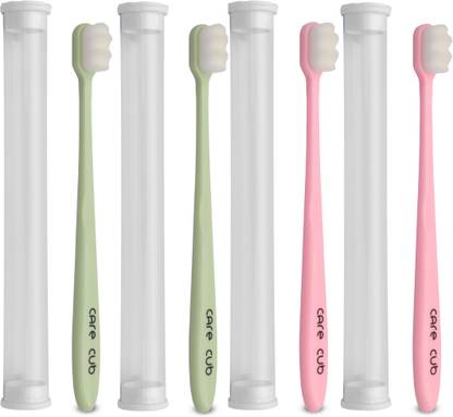 CARE CUB 2Green & 2Pink ZigZag Nano10000 Wht Bristle BPA Free Effect For Sensitive Teeth Ultra Soft Toothbrush