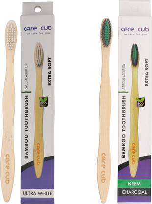 CARE CUB NeemChrcol&WhiteBambo Toothbrush EcoFrindly Antibacterial Biodegradable Soft Toothbrush