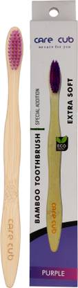 CARE CUB Purple Bamboo Toothbrush Eco-Friendly, Antibacterial, Biodegradable in Elegant Soft Toothbrush