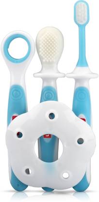 LuvLap Baby Training Toothbrush Set with Anti Choking Shield, Teeth Tongue Cleaner Extra Soft Toothbrush