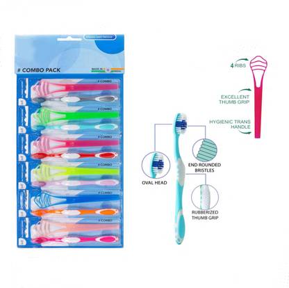 Dots Premium Quality 6 PC Soft Plastic Toothbrush With Tongue Cleaner Soft Toothbrush