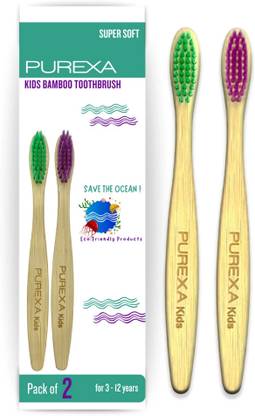 PUREXA Kids Bamboo Toothbrush For 3 to12 Years With Ergonomic Handle For Easy Grip & Extra Soft Toothbrush