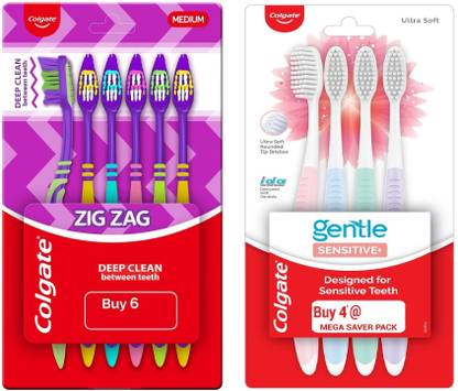 Colgate Zig Zag (set of 6) & Sensitive Ultra Soft (set of 4) Toothbrush Ultra Soft Toothbrush