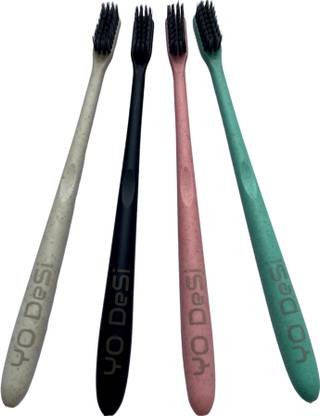 YO Desi Biodegradable Eco-Friendly Toothbrush with Charcoal infused Bamboo Bristles Soft Toothbrush